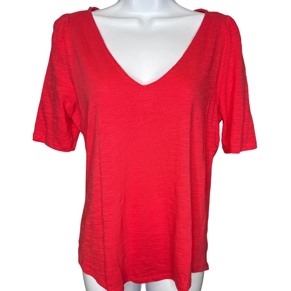 Meadow Rue Anthropologie Red Bow Open Back Slub Short Sleeve Top Girly Coquette